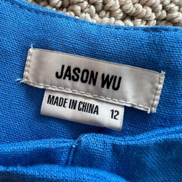 Jason Wu Linen Blend High Waisted Wide Leg Pants, Blue, Size 12, Braided, Flowy - Picture 5 of 11